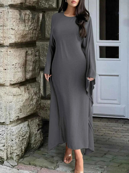 Round Neck Maxi Dress with Flowing Cape Sleeves