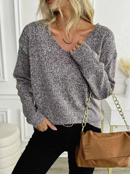 Casual V-Neck Drop Shoulder Sweater