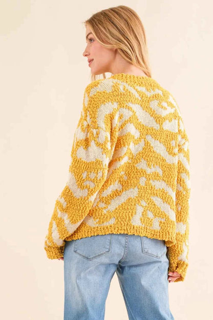 And The Why Full Size Textured Pattern Contrast Sweater