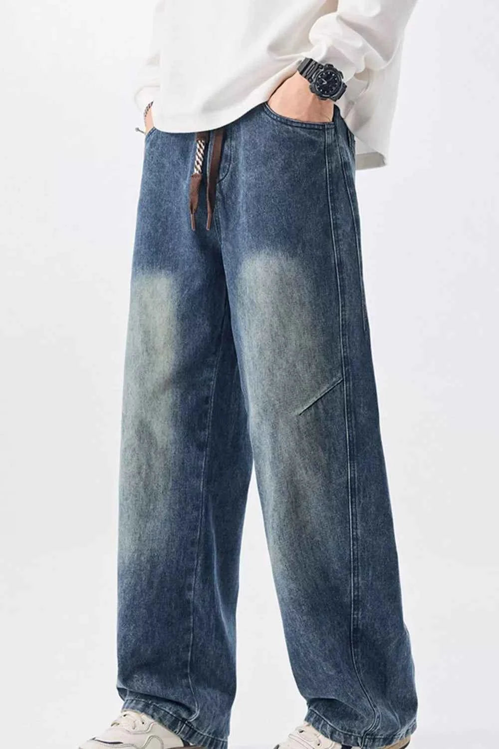 Men's Plus Size Vintage Wash Wide Leg Jeans