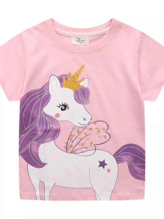 Children's Cute Unicorn Graphic Short Sleeve T-Shirt