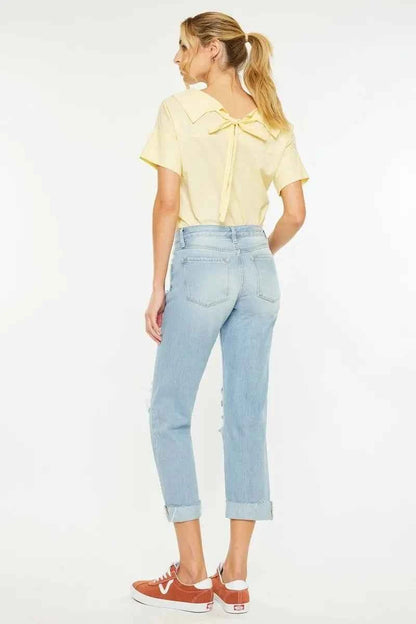 Kancan Mid Rise Distressed Boyfriend Jeans