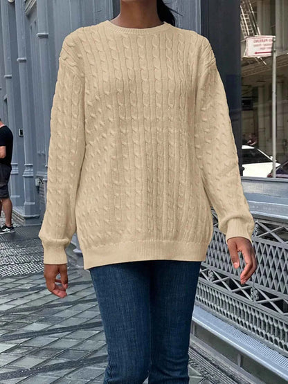 Cable-Knit Round Neck Pullover Sweater