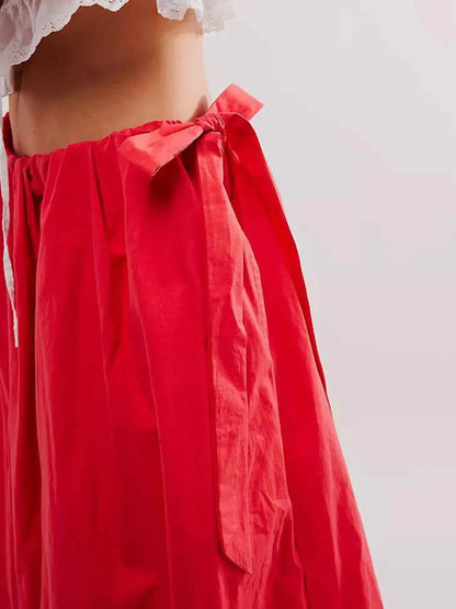 Side Bow Maxi Skirt with Pockets