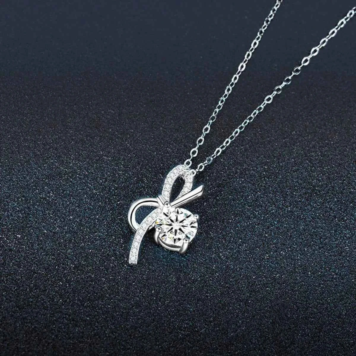 1 Carat Moissanite 925 Sterling Silver Bowknot Necklace