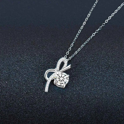 1 Carat Moissanite 925 Sterling Silver Bowknot Necklace