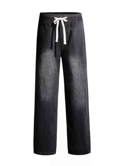 Men's Full Size Washed Wide Leg Drawstring Jeans Plus Size