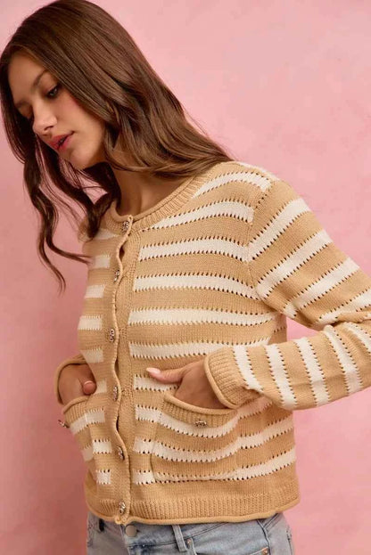 SO ME Stripe Long Sleeves Button Sweater Cardigan