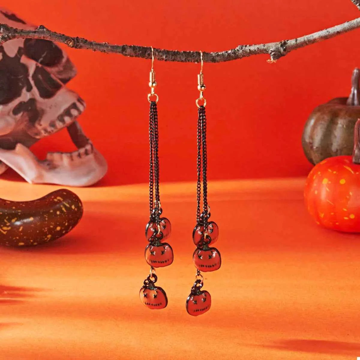 Halloween Pumpkin Chain Drop Earrings