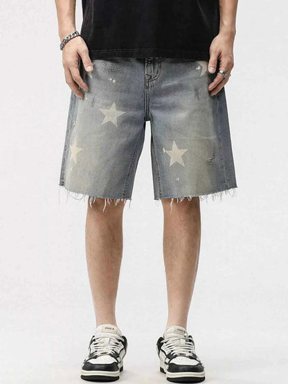 Men's Distressed Star Denim Shorts
