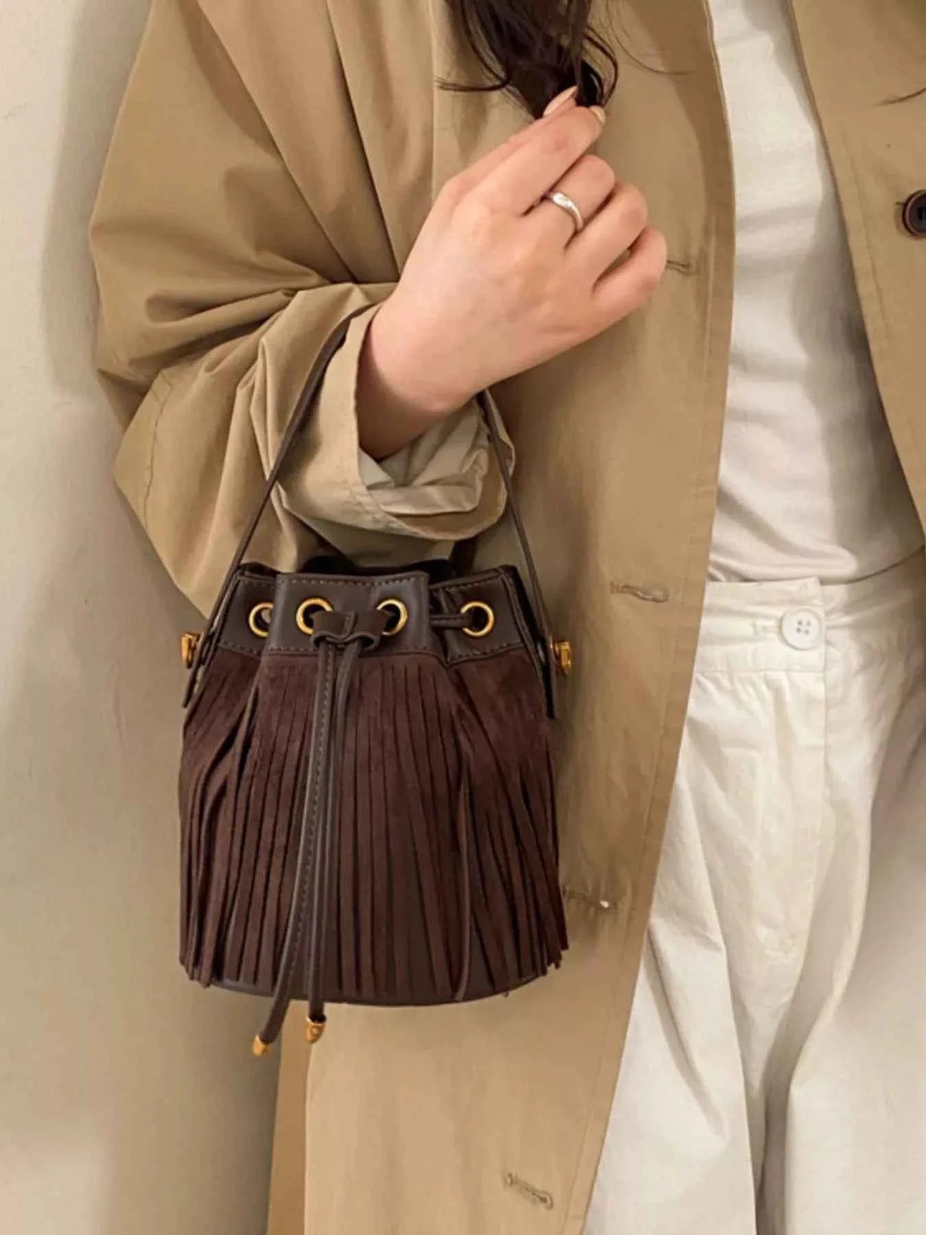 Fringe Bucket Crossbody Bag