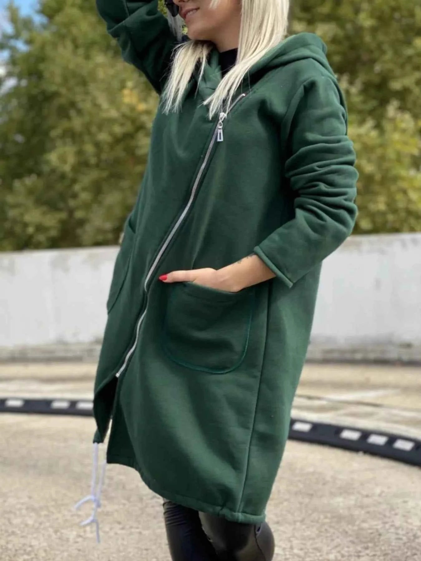 Full Size Asymmetrical Zip-Up Hooded Fleece Outerwear Plus Size