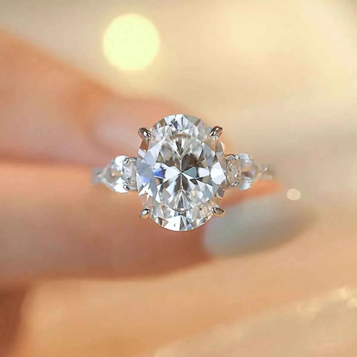 2 Carat 925 Sterling Silver Moissanite Oval Ring