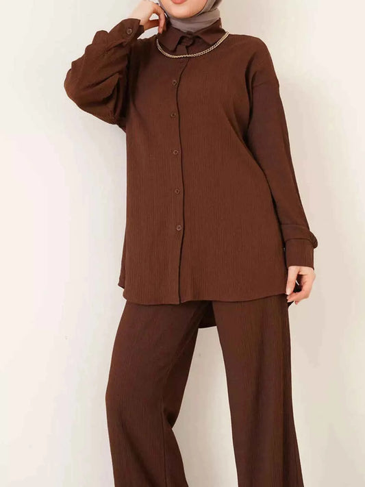 Button Up Long Sleeve Shirt and Pants Set