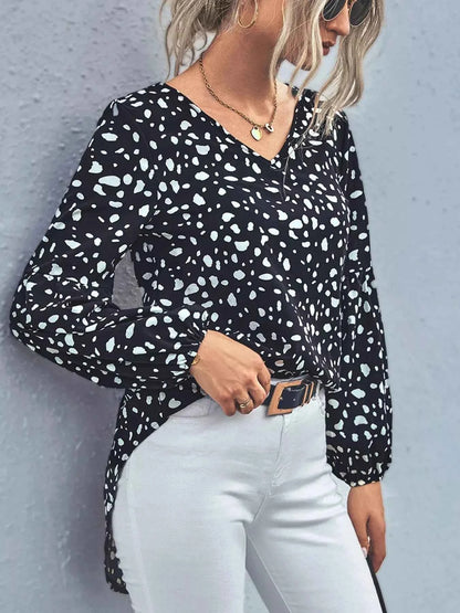 Animal Print V-Neck Blouse