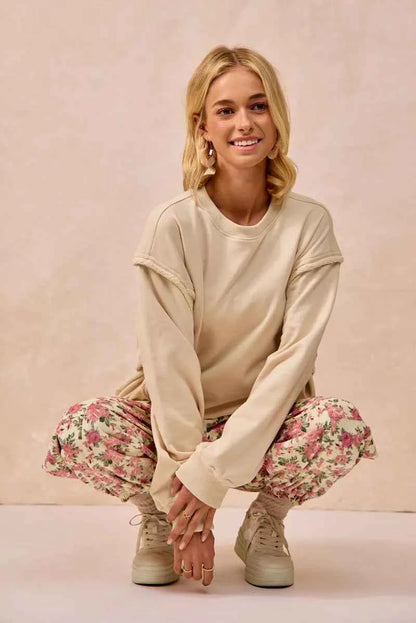 BiBi Floral Printed Twill Drawstring Pants With Elastic Band