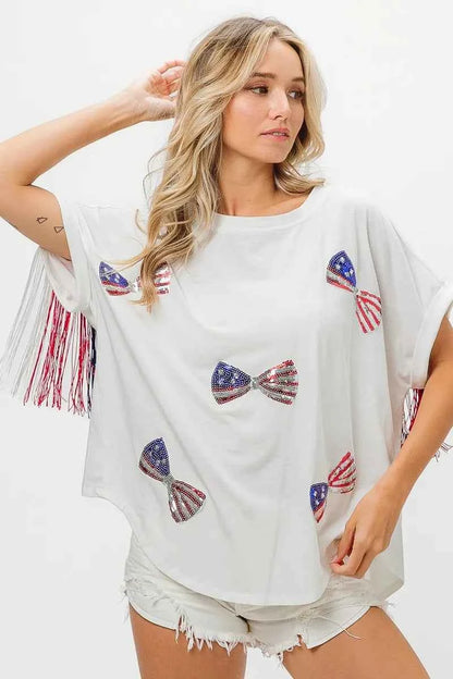 BiBi American Flag Sequin Ribbon T-Shirt