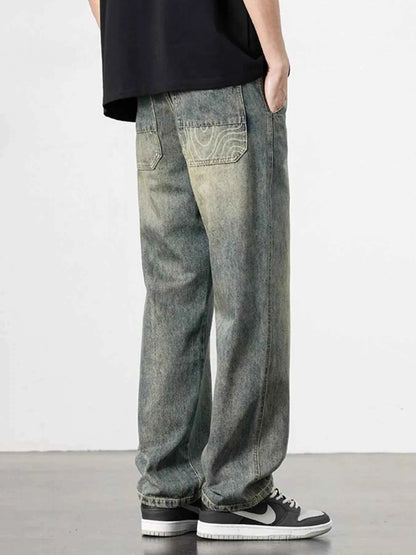 Men's Washed Wide Leg Relaxed Fit Jeans