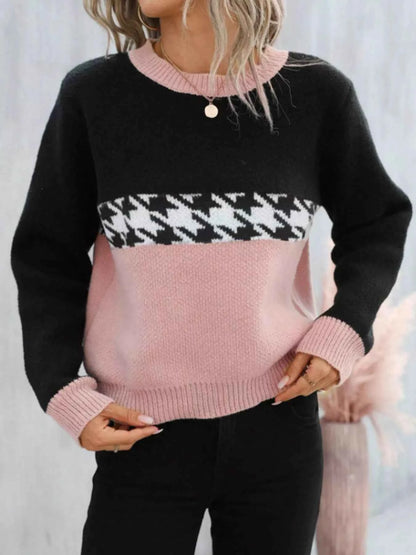 Color Block Houndstooth Sweater