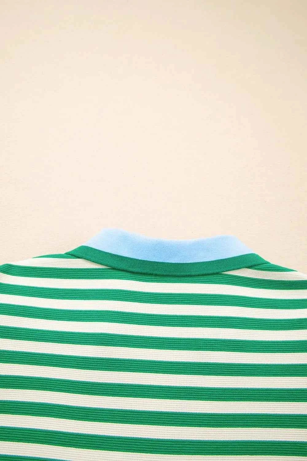 Stripe Print Contrast Collar Split Neck Flutter Sleeve Dress