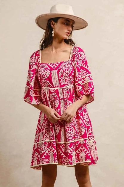 BiBi Aztec Woven Printed Contrast Binding Dress