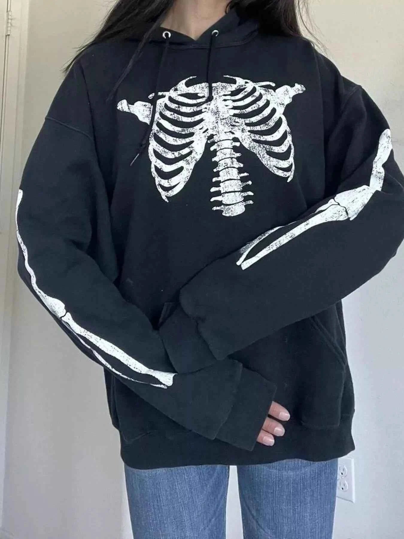 Drawstring Skeleton Long Sleeve Hoodie