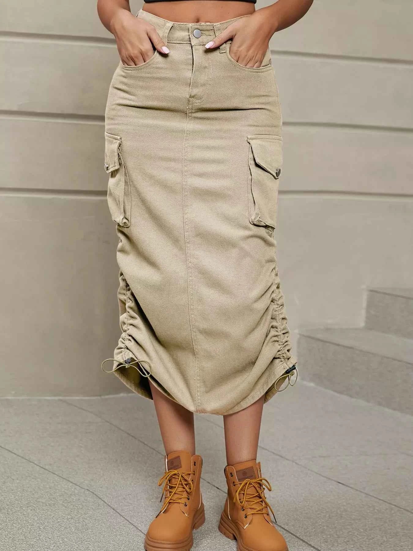 Ruched Cargo Midi Skirt