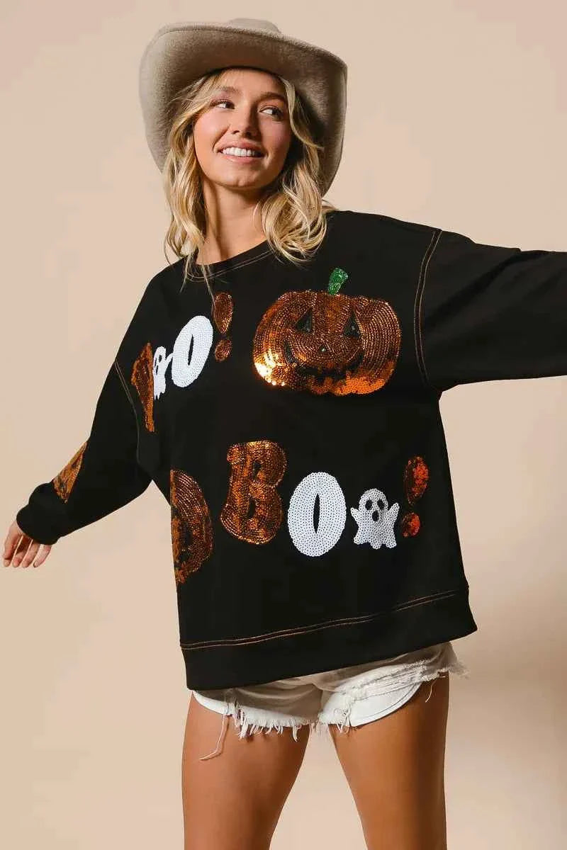 BiBi Halloween Theme Sequin Embroideries Sweatshirt
