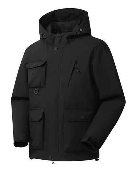 Men's Full Size Multi-Pocket Long Sleeve Hooded Jacket Plus Size