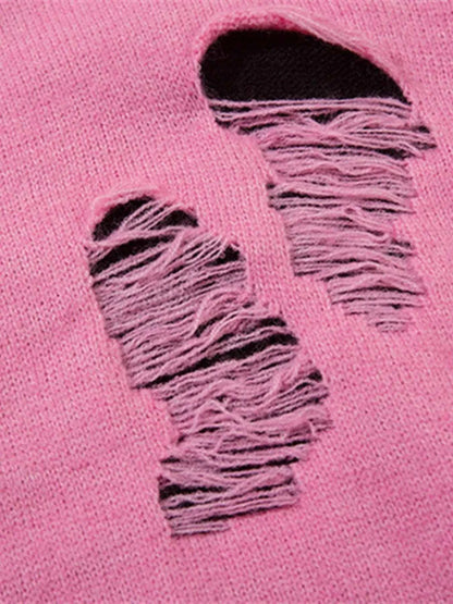 Men's Distressed Letter Round Neck Sweater