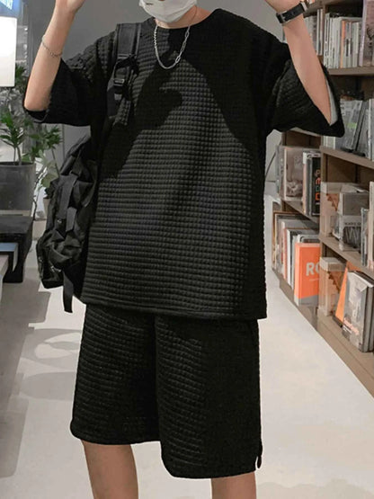 Men's Textured Short Sleeve T-Shirt and Shorts Set