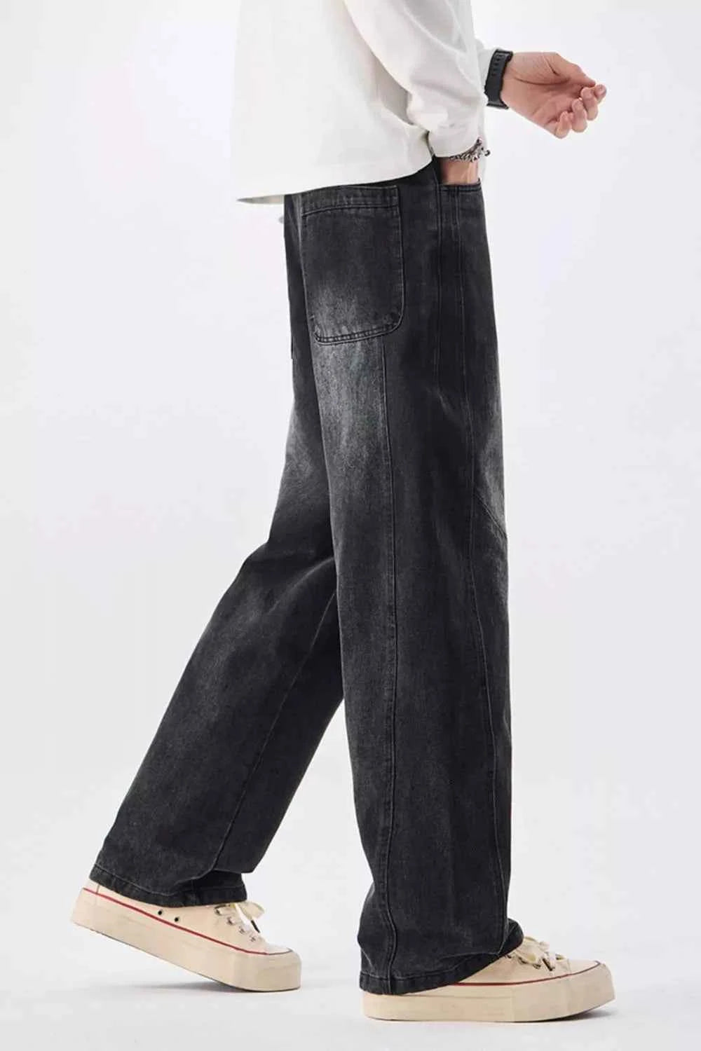 Men's Plus Size Vintage Wash Wide Leg Jeans