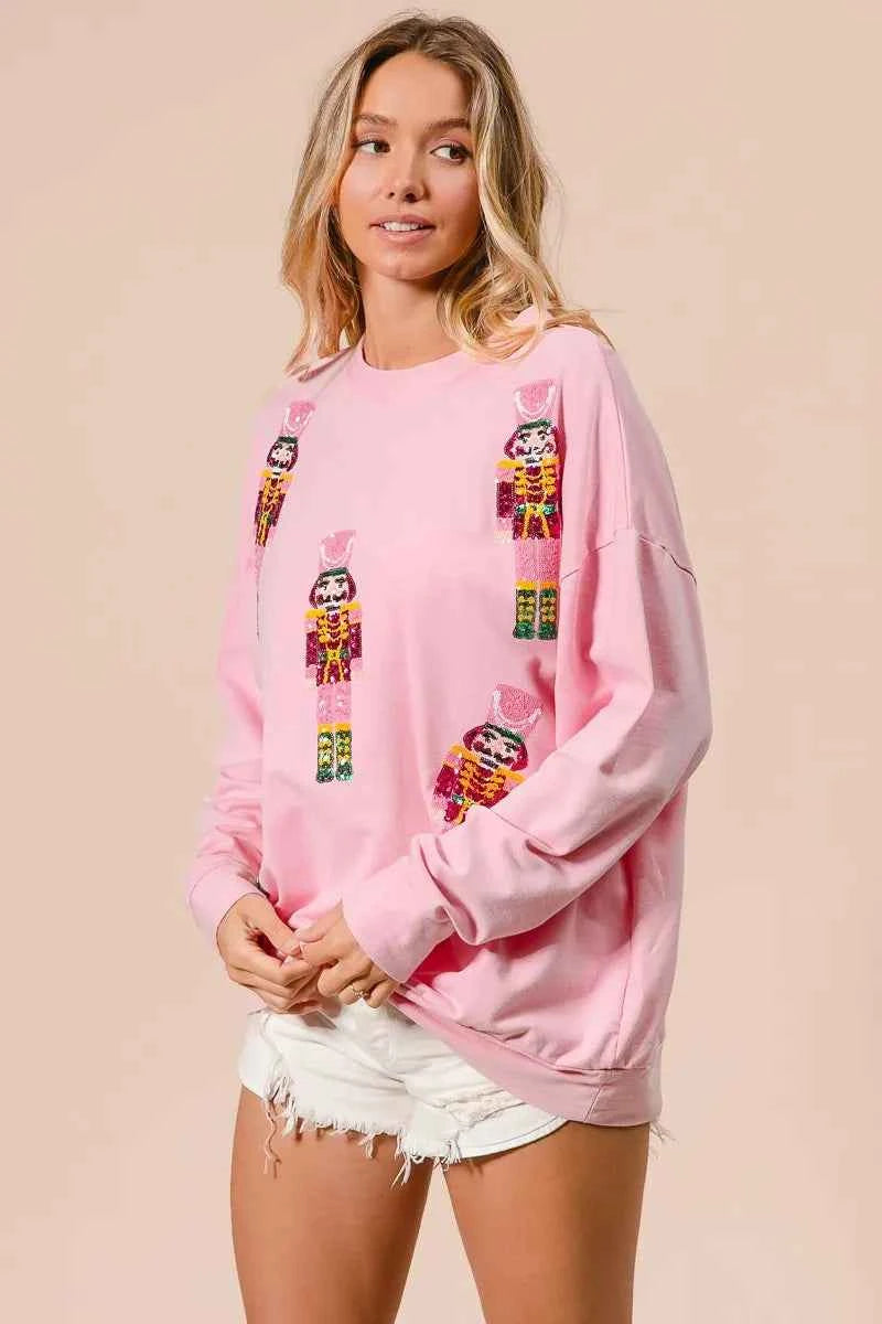 BiBi Sequin Nutcrackers Embroidery Christmas Sweatshirt