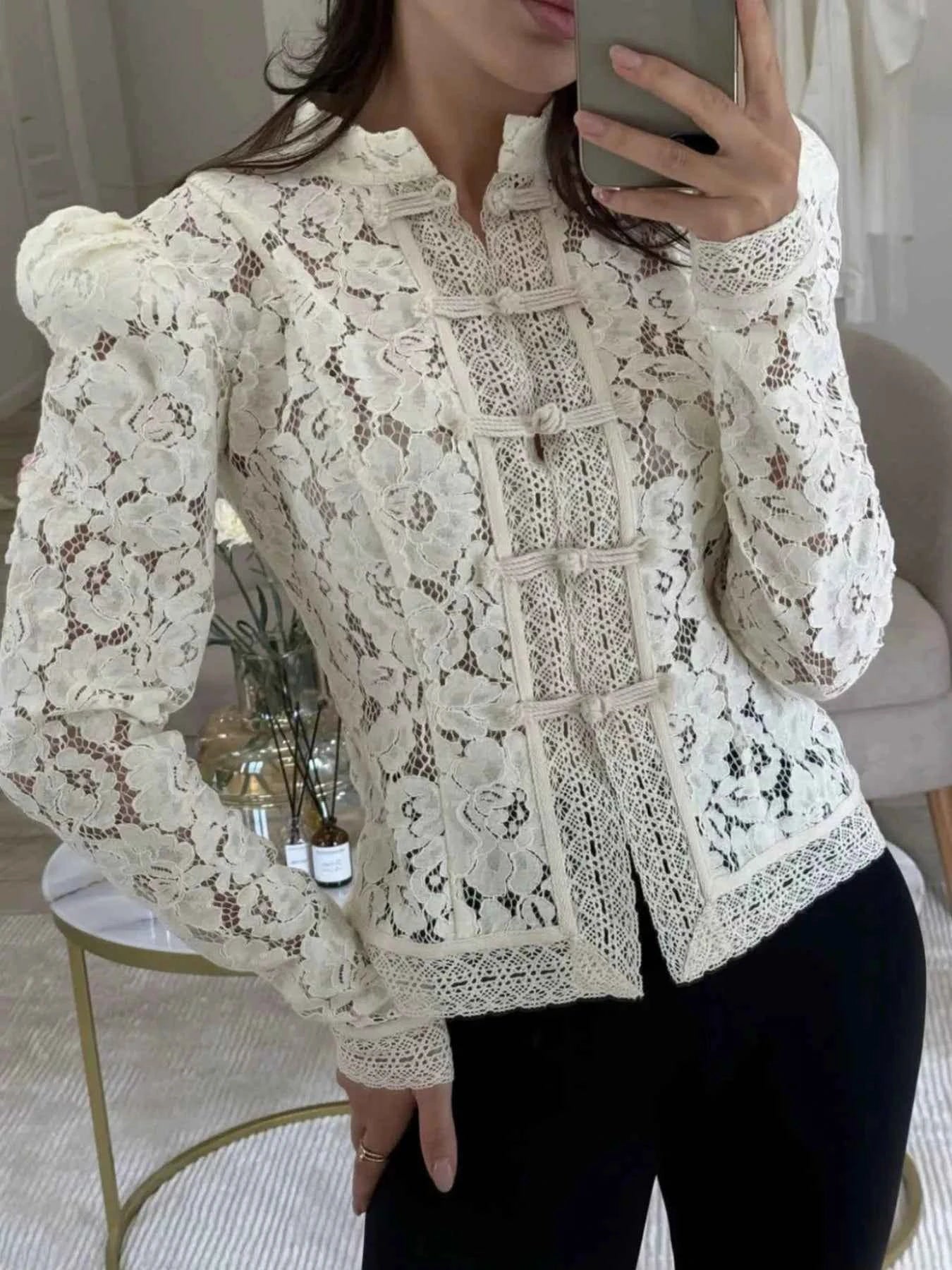 Lace Button-Up Shirt