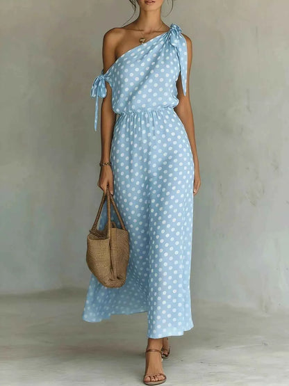 Full Size Polka Dot One-Shoulder Maxi Dress Plus Size