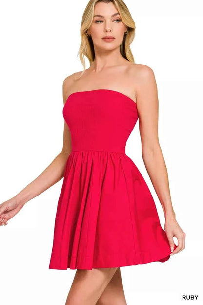 Zenana Combined Knit Tube Top Flare Mini Dress