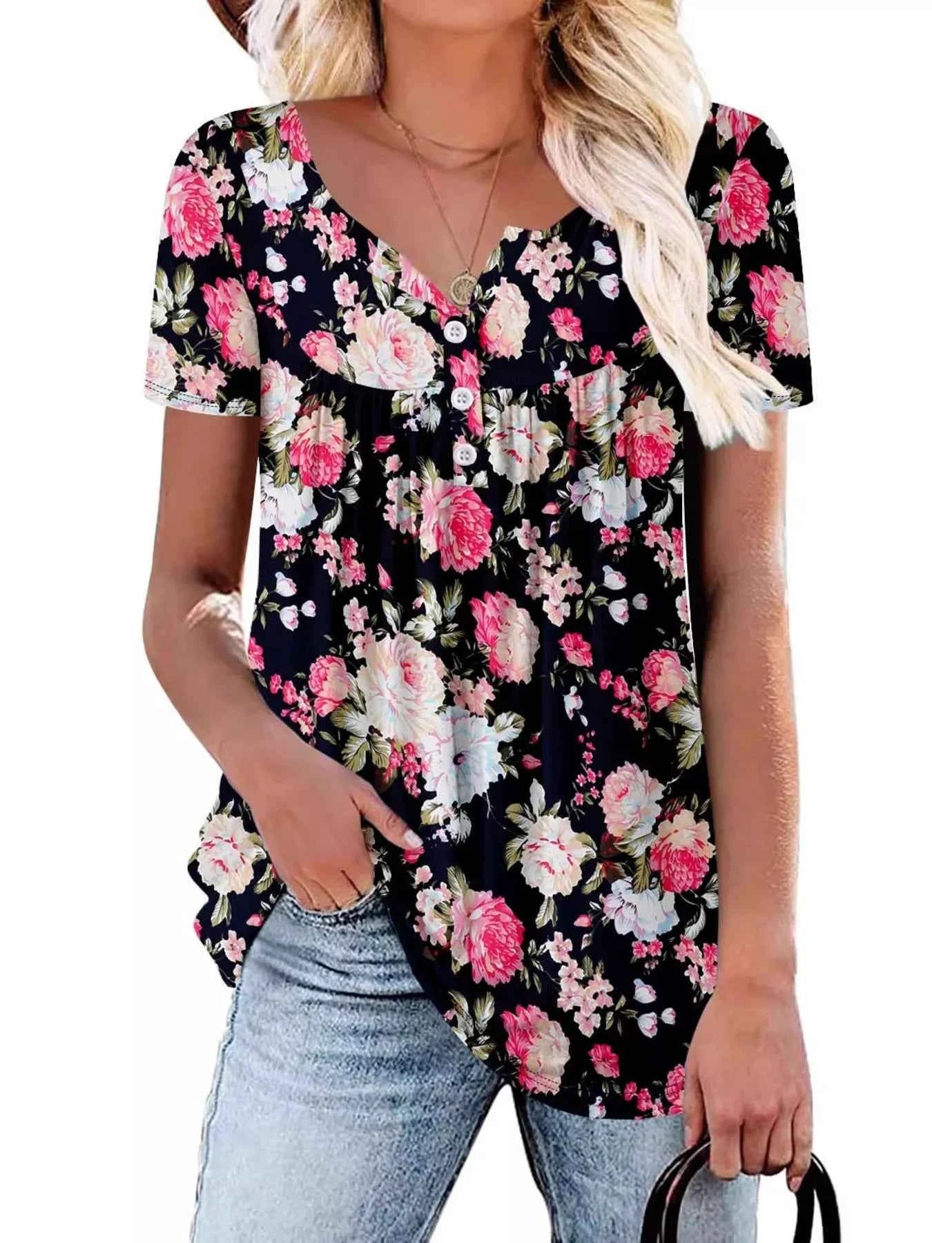 Plus Size Floral Print Short Sleeve T-Shirt