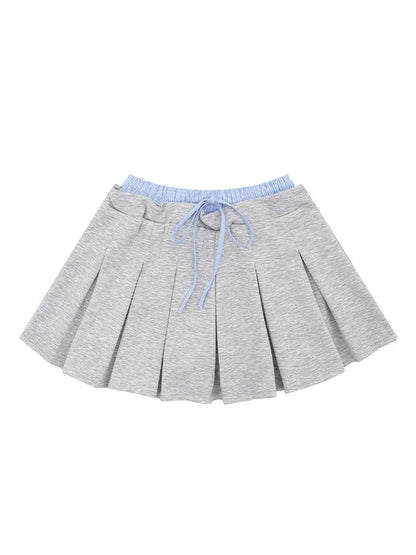 Drawstring Pleated Mini Skirt