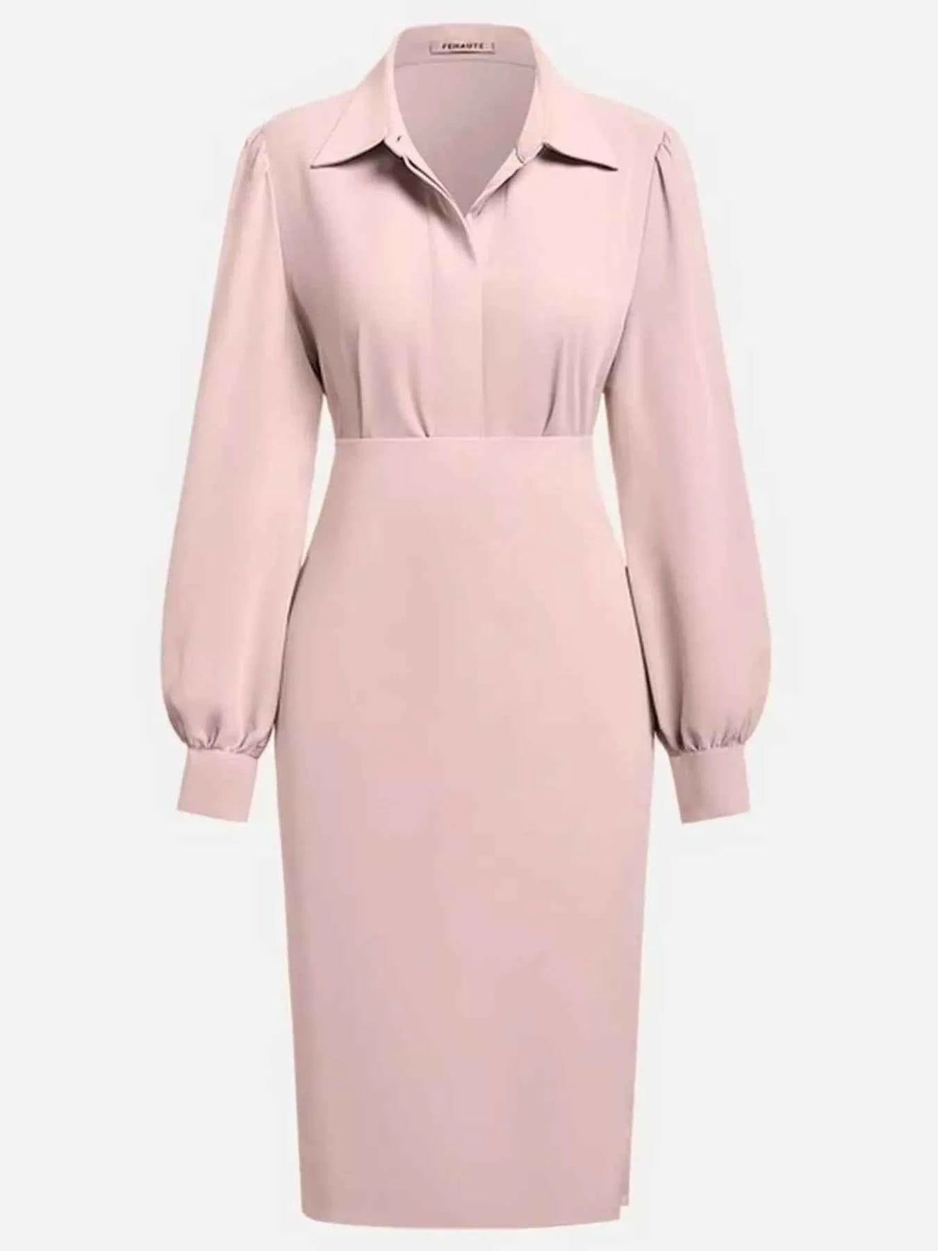 Ruched Midi Shirt Dress with Side Slit