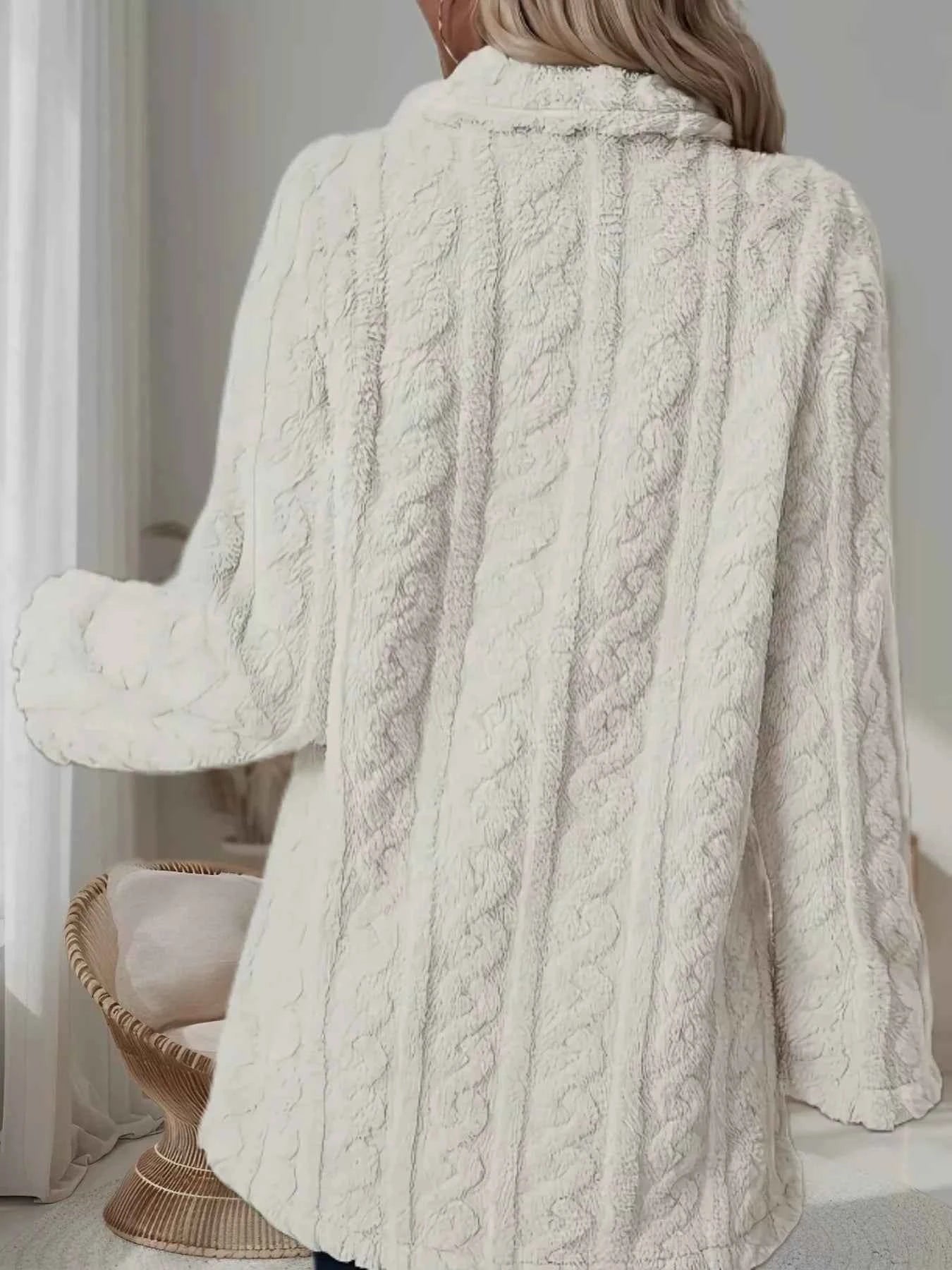 Double-Breasted Fleece Longline Coat