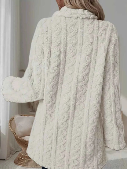 Double-Breasted Fleece Longline Coat