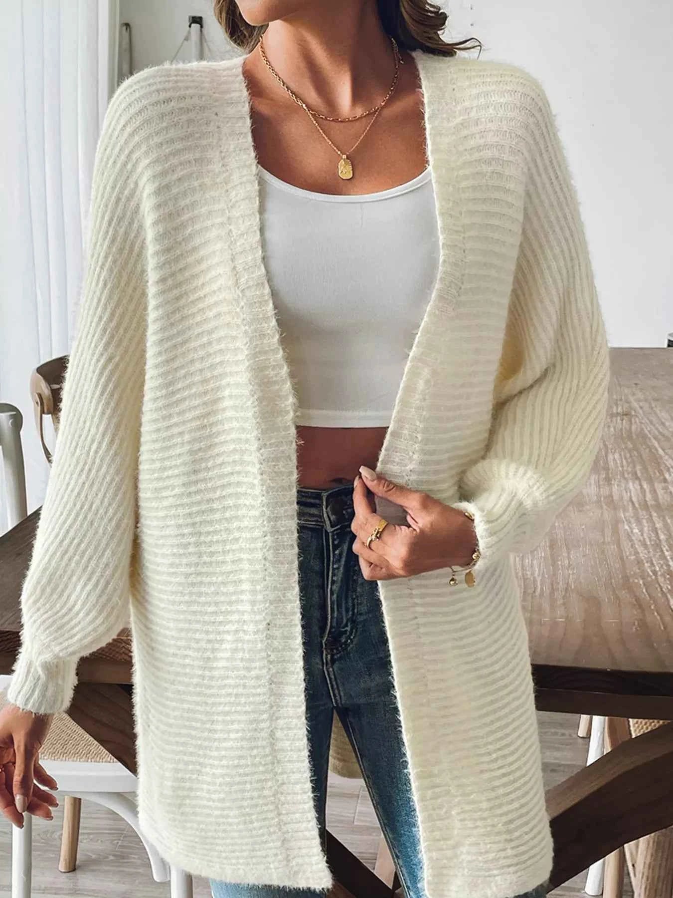 Open Front Drop Shoulder Cardigan