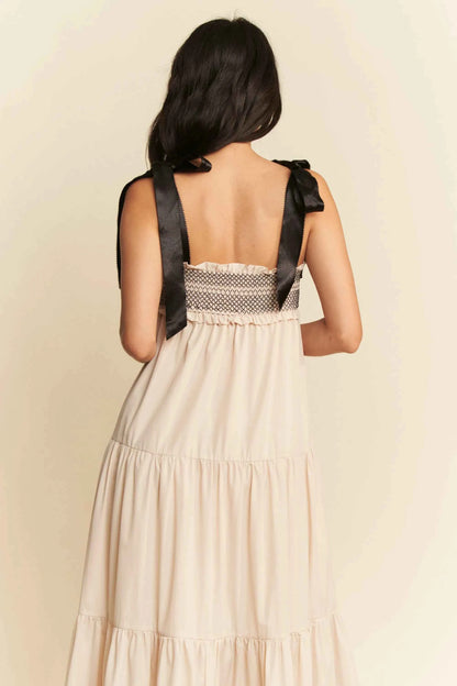 Davi & Dani Multi Contrast Smocked Bodice Straps Maxi Dress