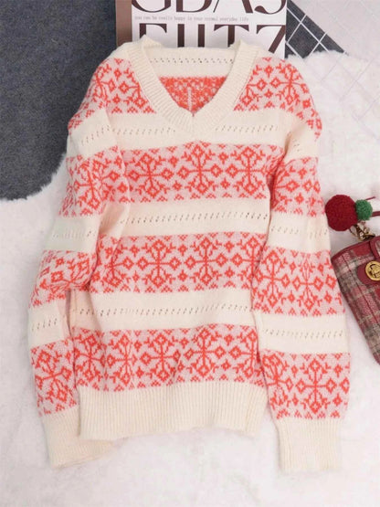 Contrast Ribbed hem Long Sleeve Sweater