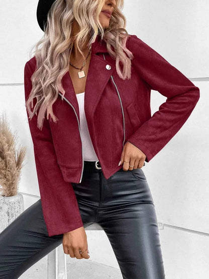 Suede Moto Jacket with Zip Detail