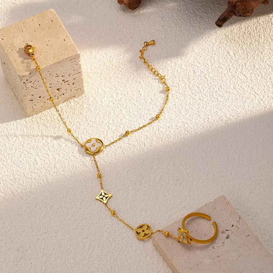 18K Gold-Plated Clover Charm Hand Chain Bracelet