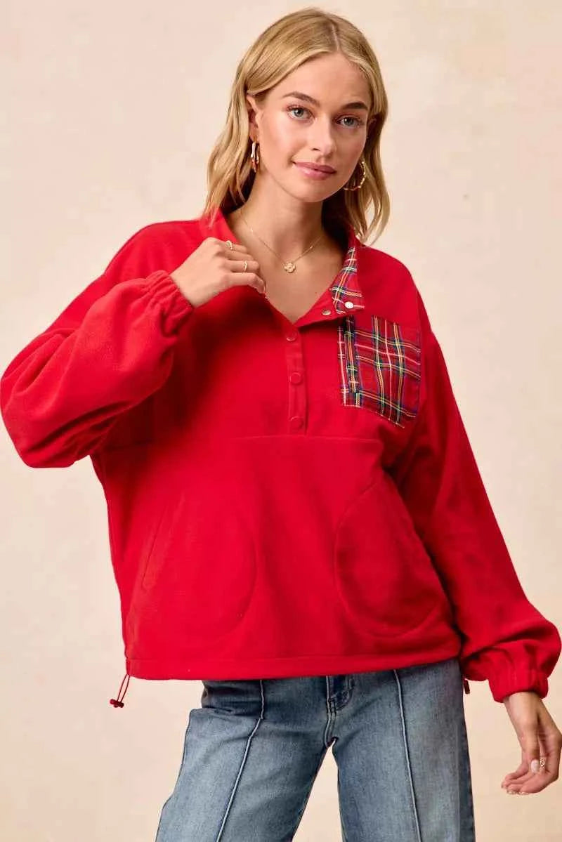 BiBi Christmas Theme Fleece Buttoned Top with Pockets