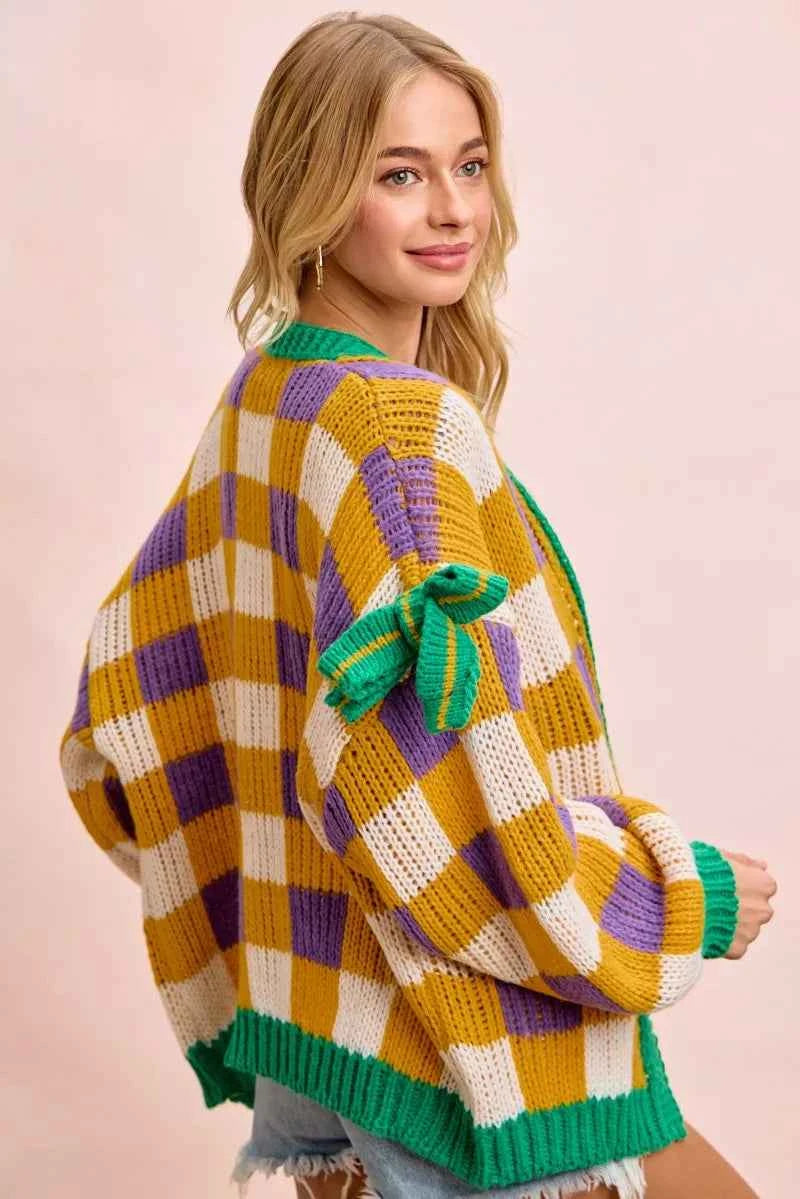 BiBi Mardigras Checker Board Front Open Cardigan