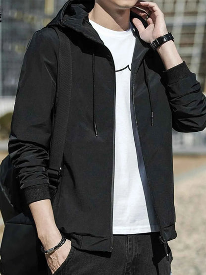 Men's Plus Size Drawstring Zip Up Long Sleeve Hooded Jacket