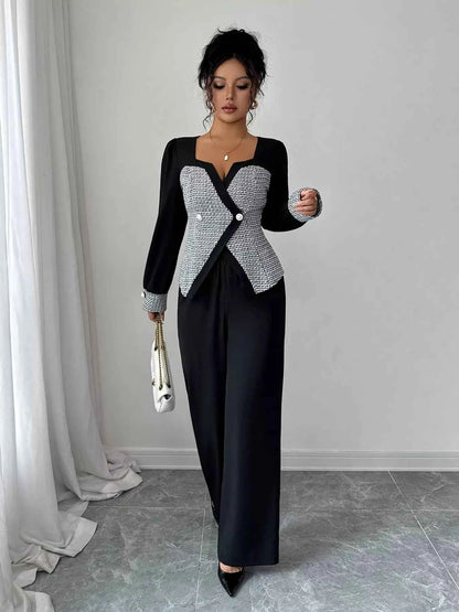 Long Sleeve Top and Wide Leg Pants Set